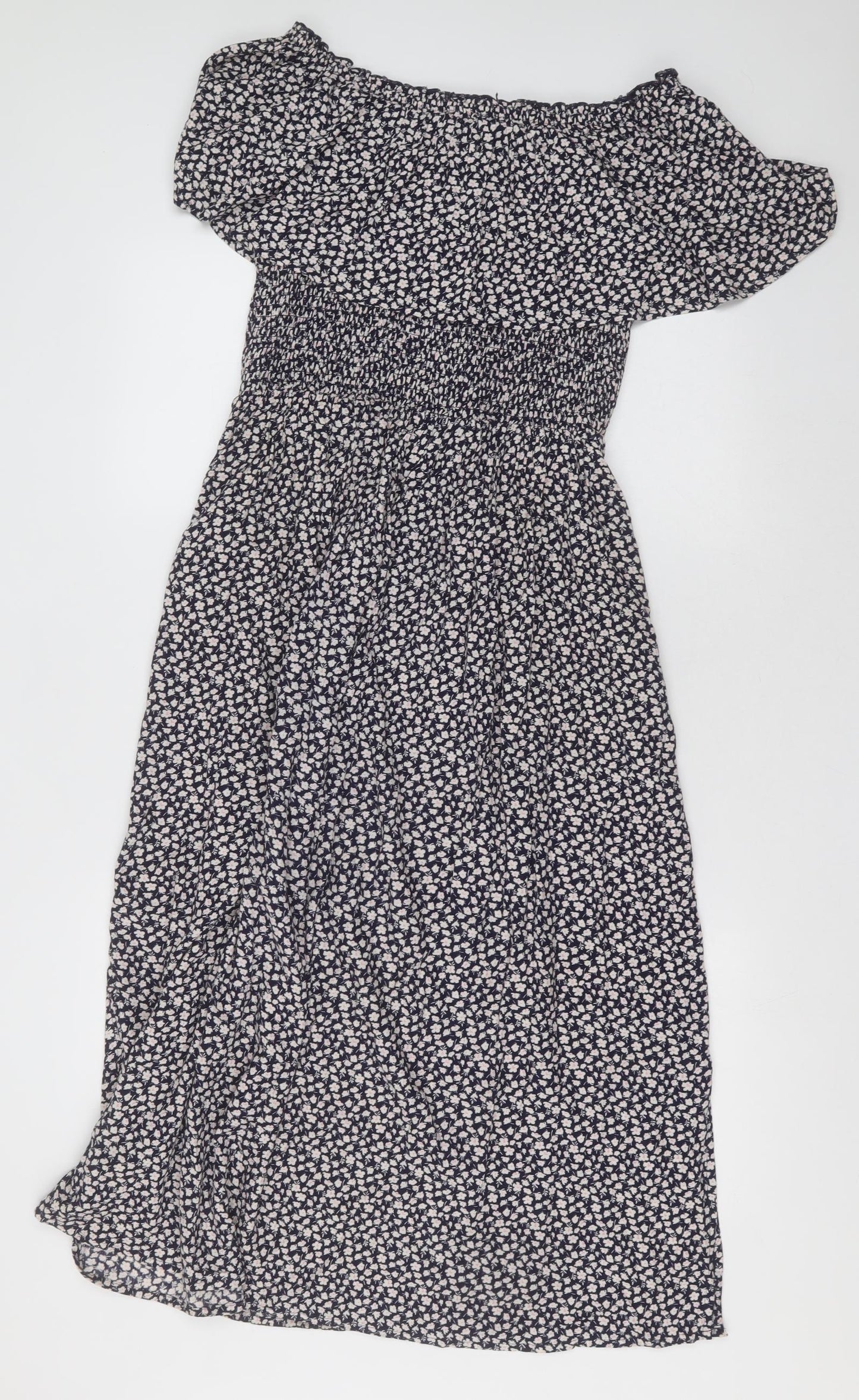 NEXT Womens Blue Floral Viscose   Size 12  Off the Shoulder Pullover - beach