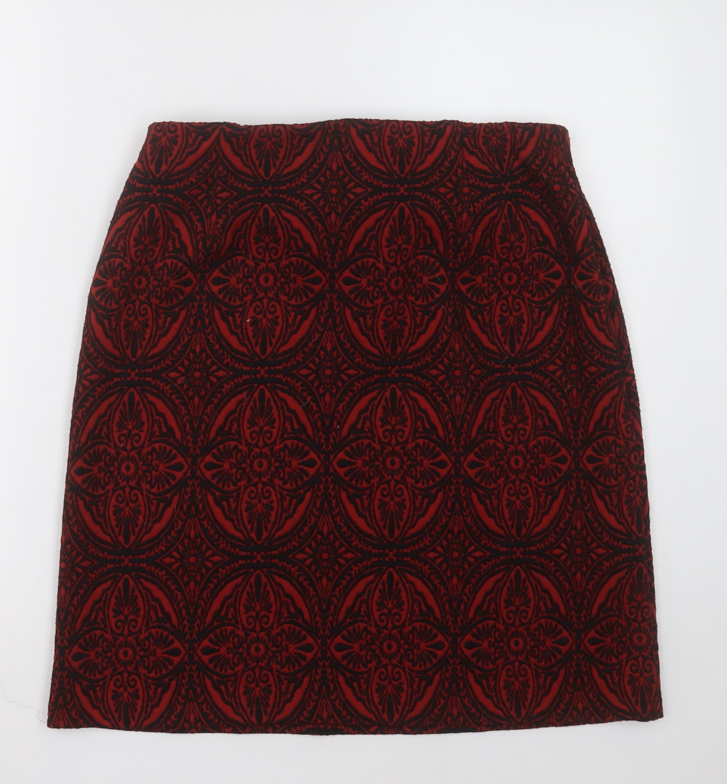 Marks and Spencer Womens Red Geometric Polyester A-Line Skirt Size 12