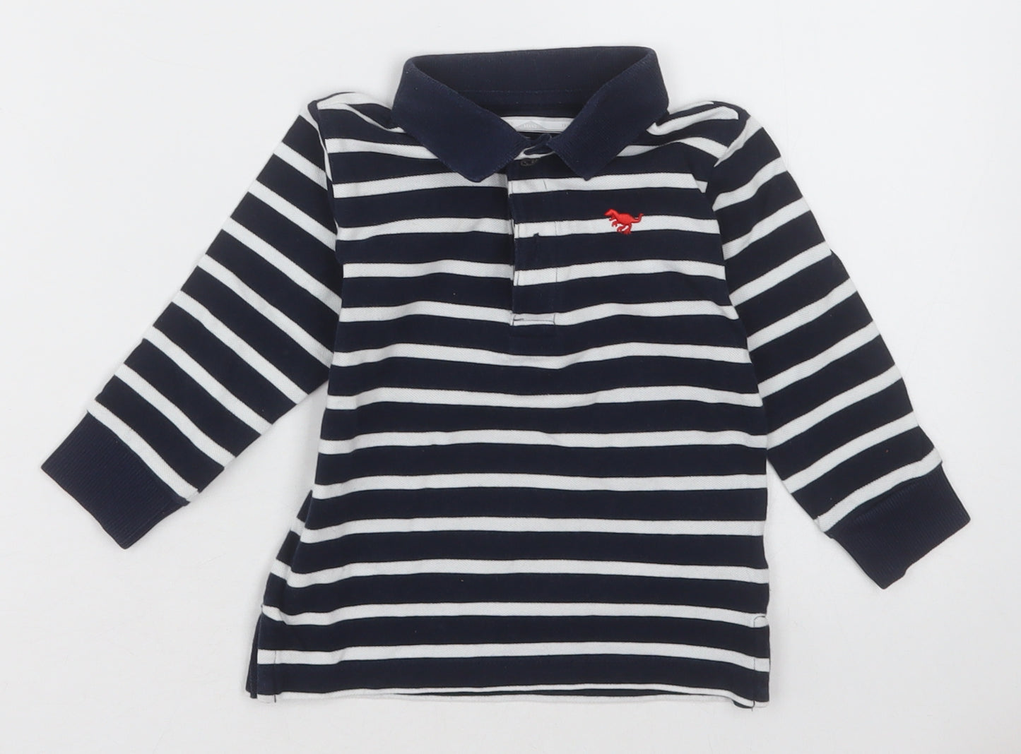 NEXT Boys Blue Striped Cotton Basic Polo Size 12-18 Months Collared Button