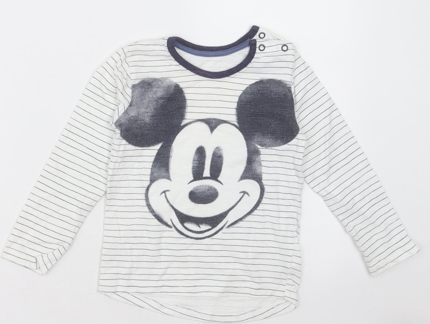 George Boys White Striped Cotton Basic Casual Size 18-24 Months Crew Neck Button - mickey mouse