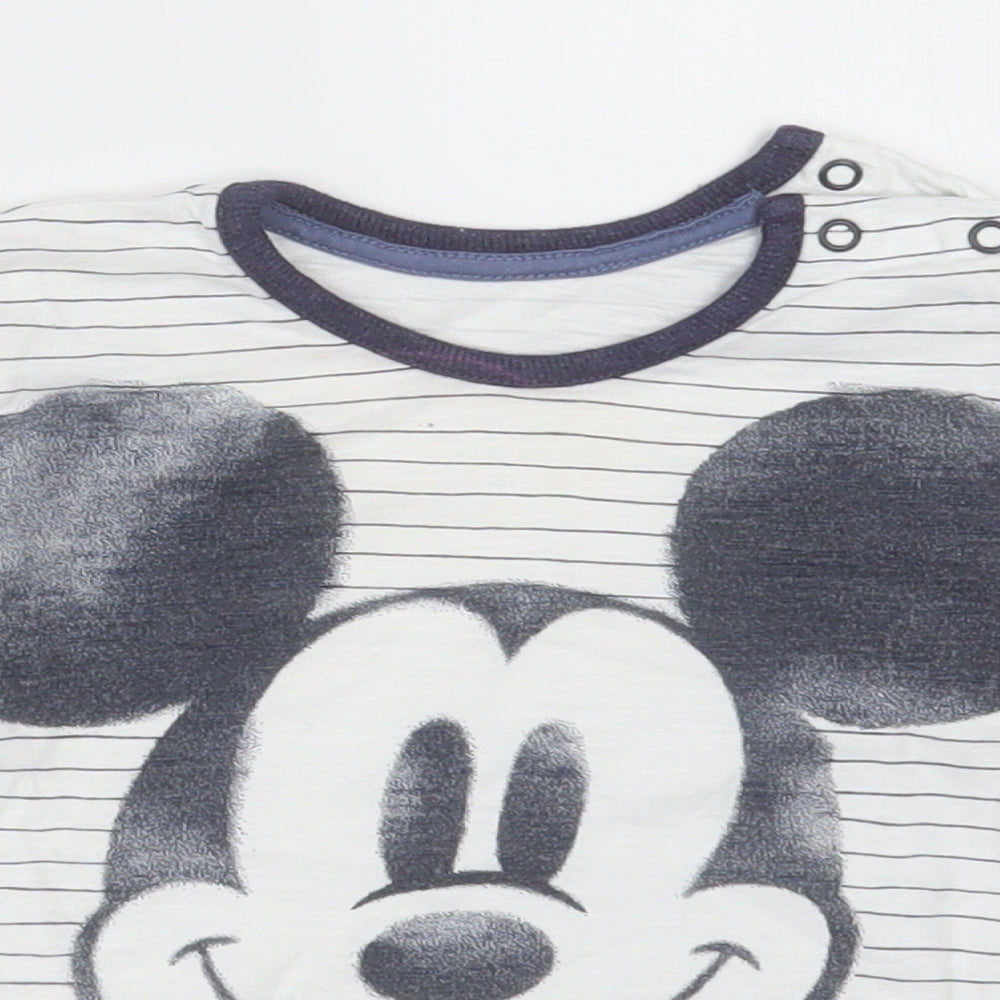 George Boys White Striped Cotton Basic Casual Size 18-24 Months Crew Neck Button - mickey mouse