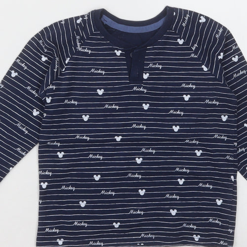 George Baby Blue Striped Cotton Basic Casual Size 18-24 Months Crew Neck Button - mickey mouse