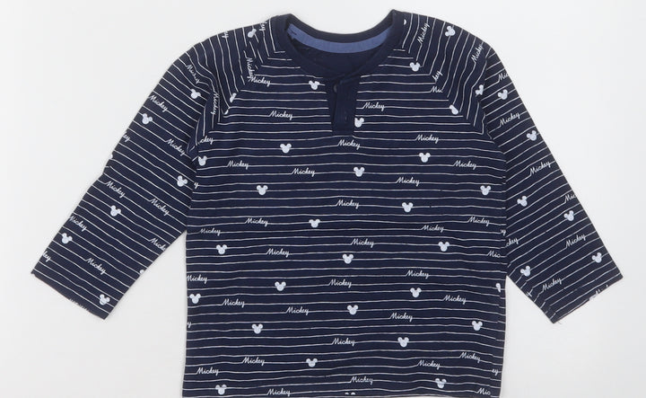 George Baby Blue Striped Cotton Basic Casual Size 18-24 Months Crew Neck Button - mickey mouse
