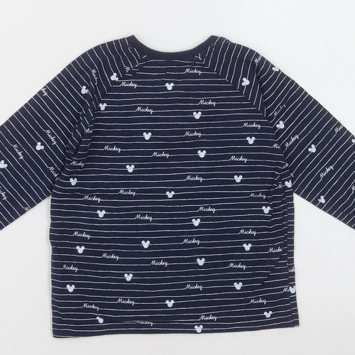 George Baby Blue Striped Cotton Basic Casual Size 18-24 Months Crew Neck Button - mickey mouse