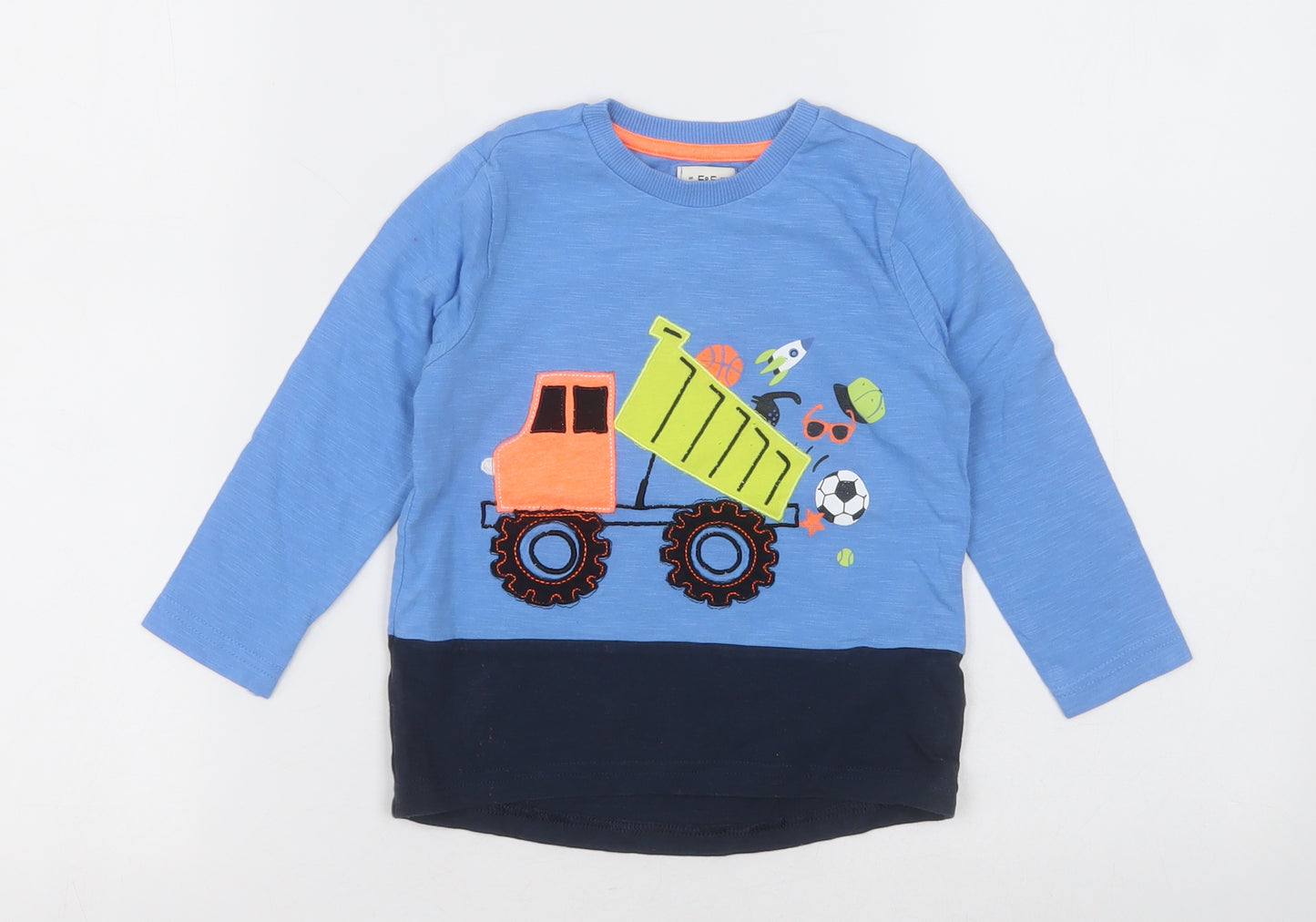F&F Boys Blue  Cotton Basic Casual Size 18-24 Months Crew Neck Pullover - Trucks