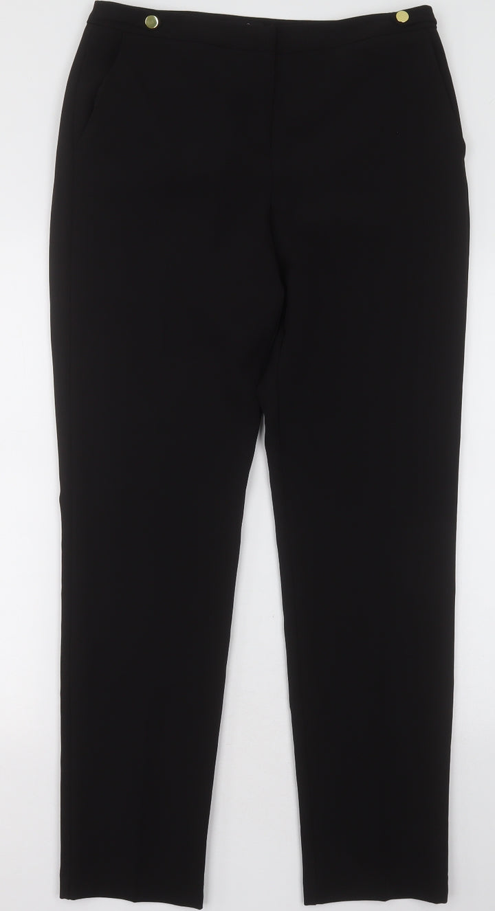 M&Co Womens Black Polyester Trousers Size 12 L32 in Regular Hook & Eye