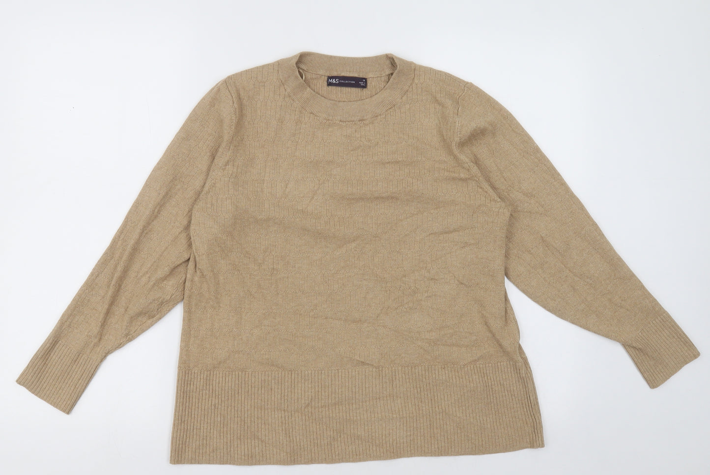 Marks and Spencer Womens Brown Crew Neck Geometric Viscose Pullover Jumper Size 18