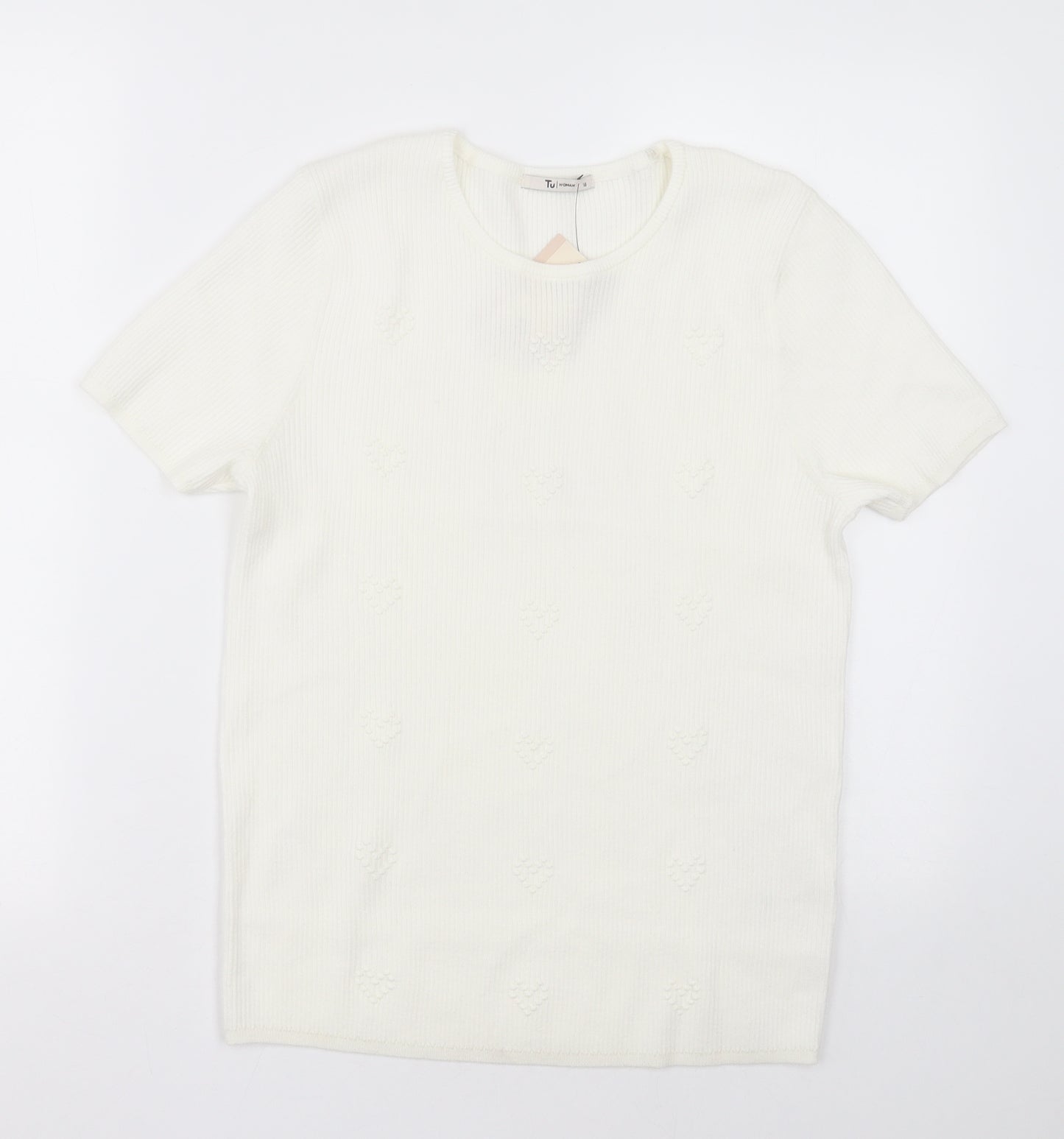 sainsburys Womens White  Viscose Pullover Sweatshirt Size 16  Pullover - Heart pattern