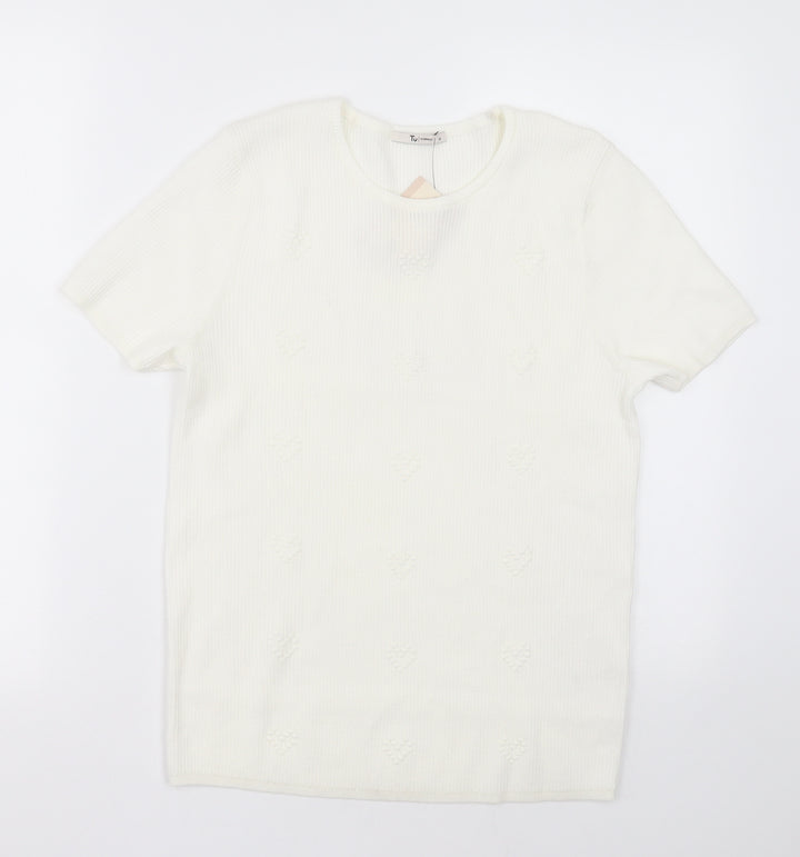 sainsburys Womens White  Viscose Pullover Sweatshirt Size 16  Pullover - Heart pattern