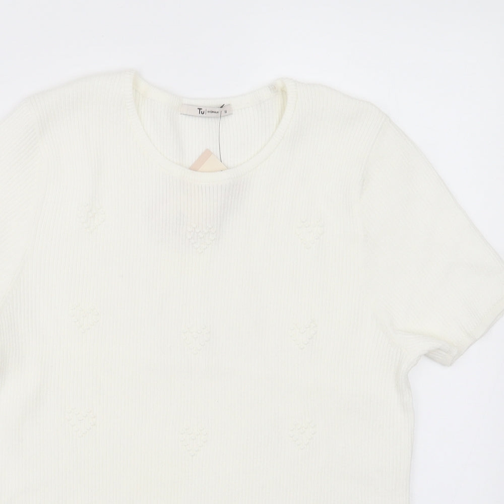 sainsburys Womens White  Viscose Pullover Sweatshirt Size 16  Pullover - Heart pattern