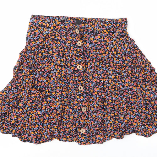 New Look Womens Multicoloured Floral Viscose A-Line Skirt Size 6   Button