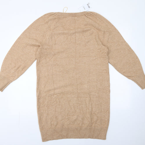 NEXT Womens Brown  Viscose Jacket Dress  Size M  Round Neck Pullover - ruched shoulder