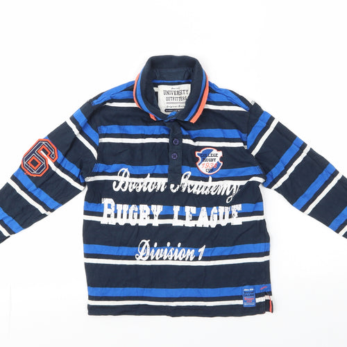 St Bernard Boys Blue Striped 100% Cotton Pullover Button-Up Size 6 Years Collared Button - rugby league
