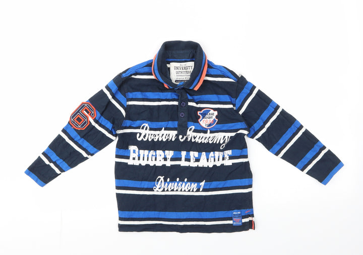 St Bernard Boys Blue Striped 100% Cotton Pullover Button-Up Size 6 Years Collared Button - rugby league