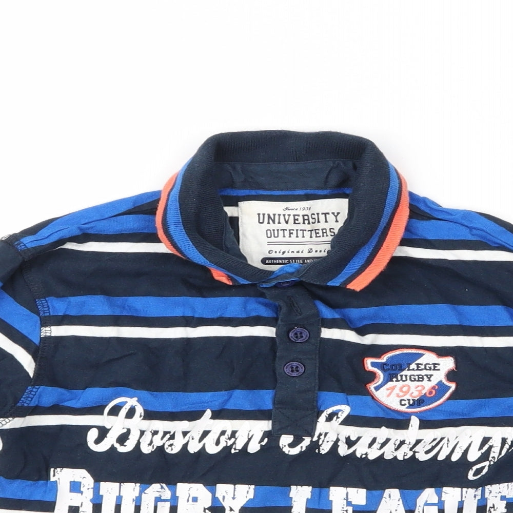 St Bernard Boys Blue Striped 100% Cotton Pullover Button-Up Size 6 Years Collared Button - rugby league