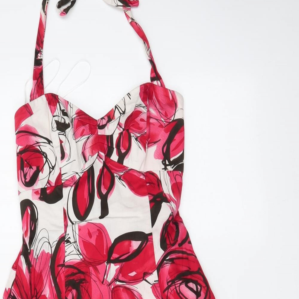 John Rocha Womens Red Floral Polyester A-Line  Size 8  Halter Tie - flower