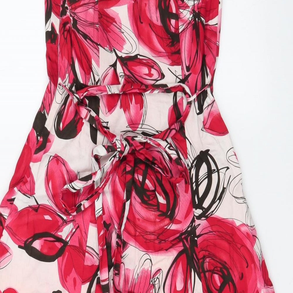 John Rocha Womens Red Floral Polyester A-Line  Size 8  Halter Tie - flower