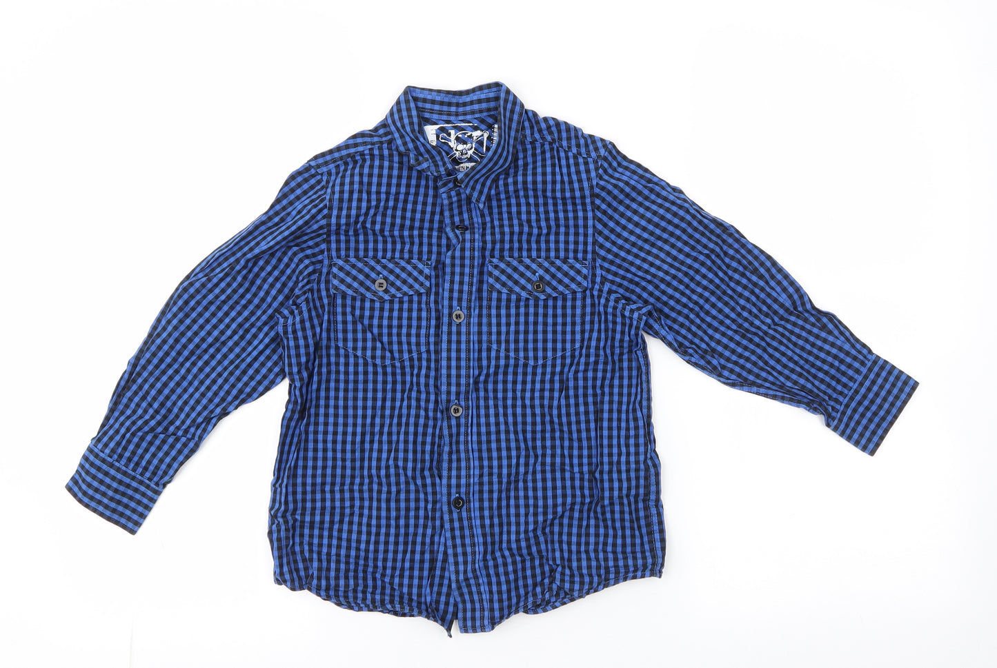 Matalan Boys Blue Striped 100% Cotton Jersey Dress Shirt Size 4-5 Years Collared Button