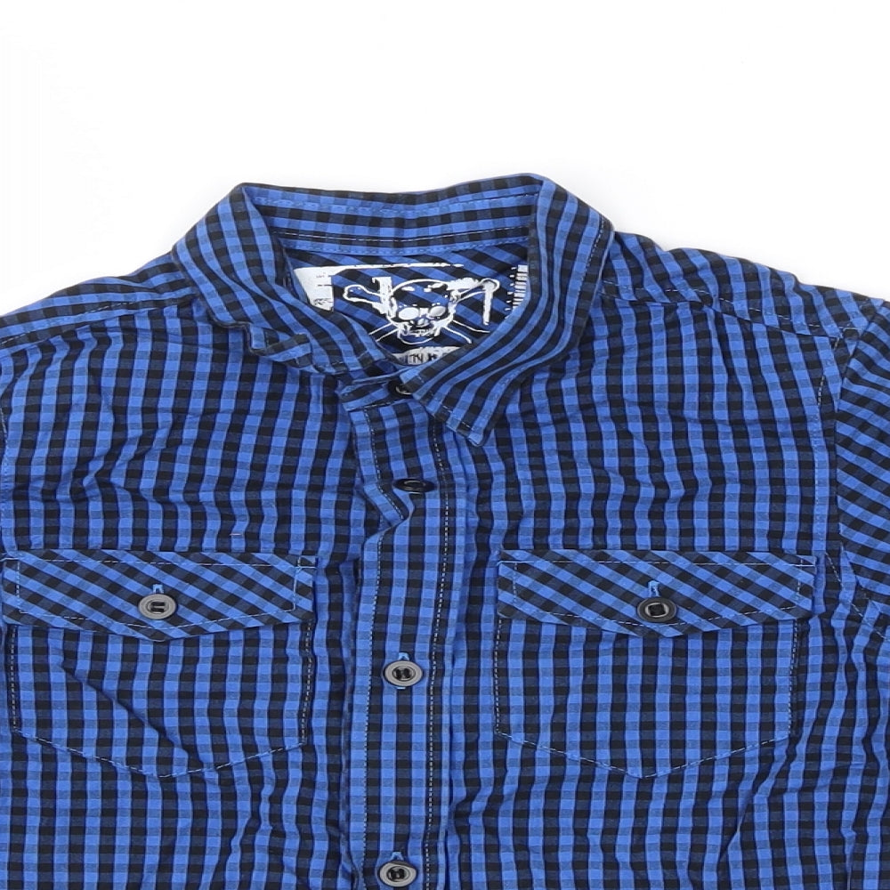 Matalan Boys Blue Striped 100% Cotton Jersey Dress Shirt Size 4-5 Years Collared Button
