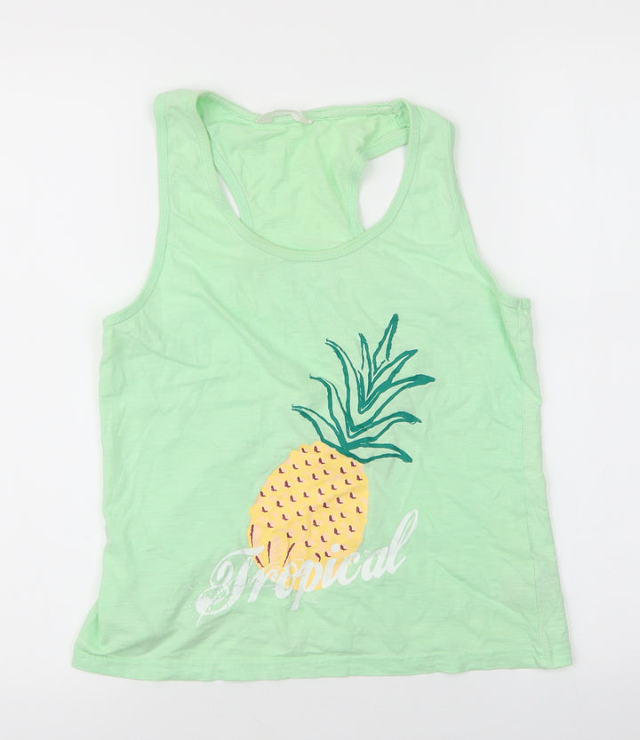 Dunnes Stores Womens Green 100% Cotton Cami Pyjama Top Size 12 - Pineapple print