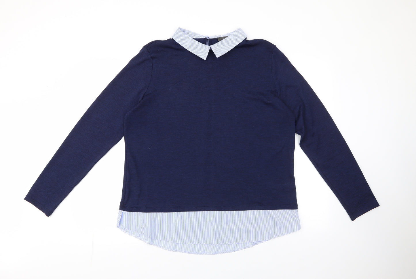 Primark Womens Blue Collared  Polyester Pullover Jumper Size L   - jumper shirt