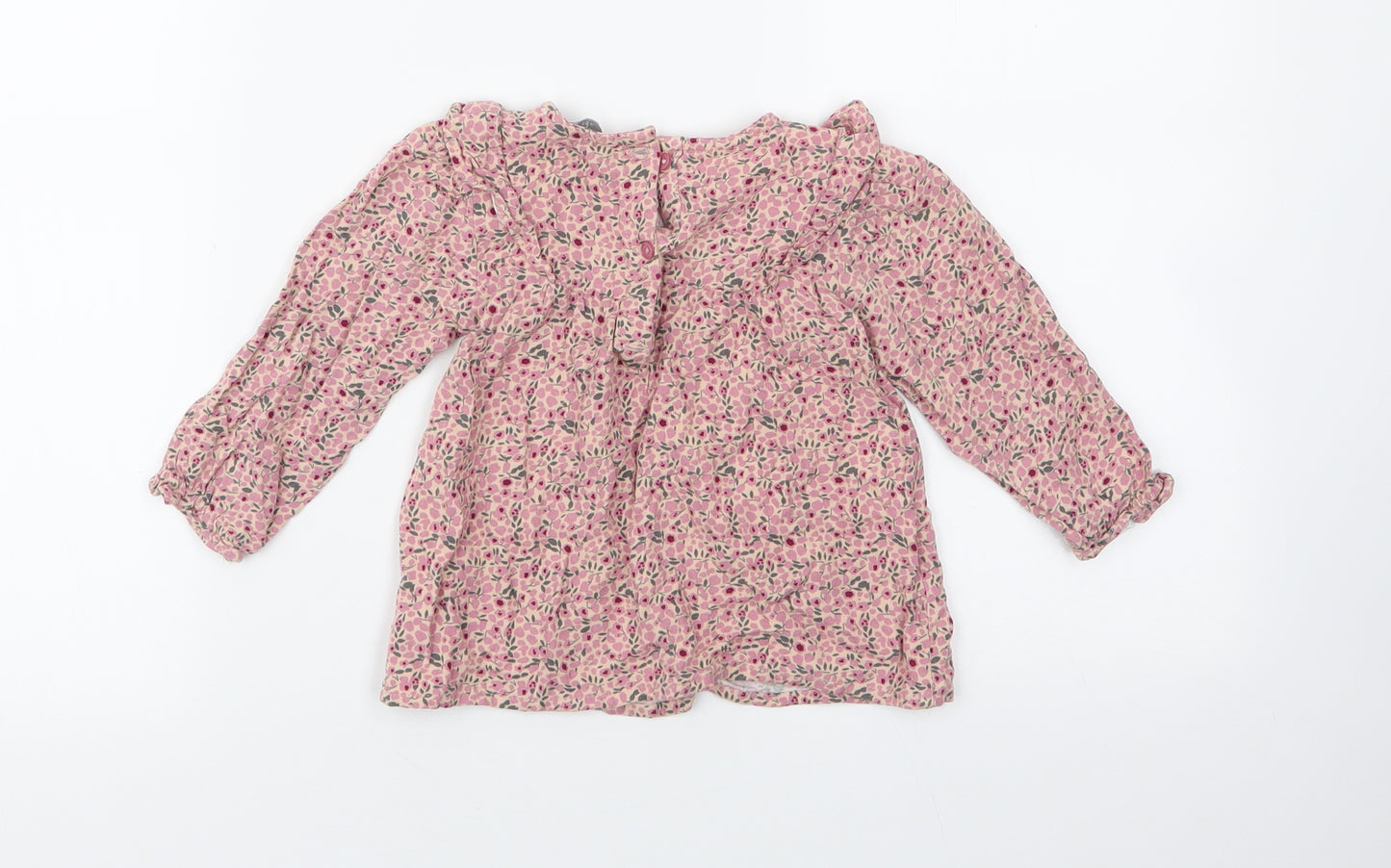 Primark  Pink Floral Viscose Pullover Blouse Size 18-24 Months High Neck Button
