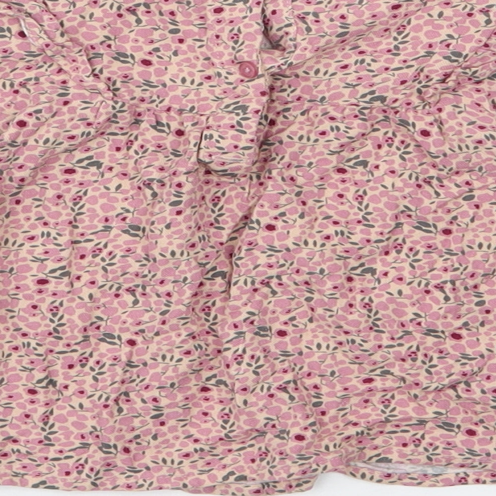 Primark  Pink Floral Viscose Pullover Blouse Size 18-24 Months High Neck Button