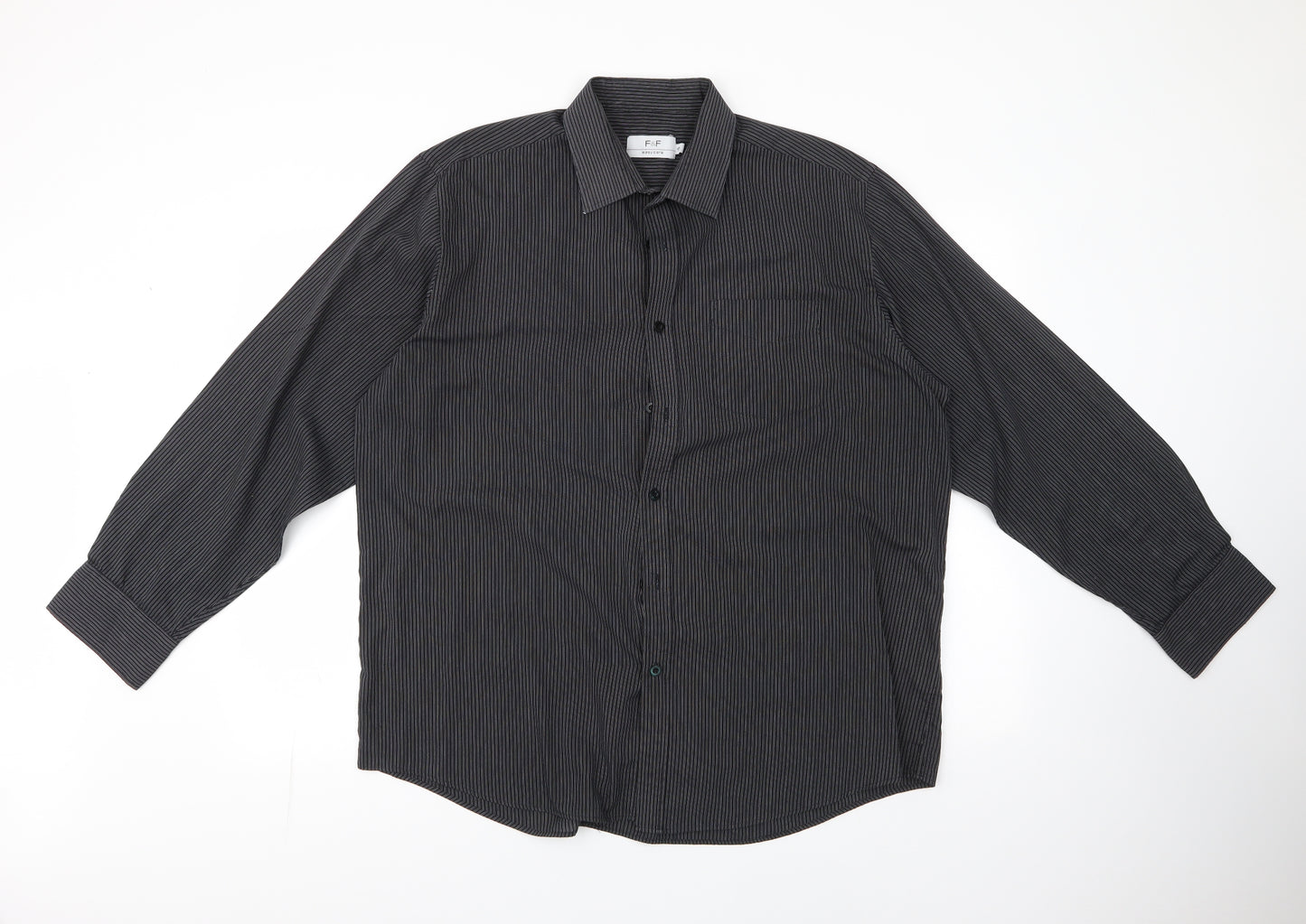 F&F Mens Black Striped Polyester  Dress Shirt Size 17 Collared Button