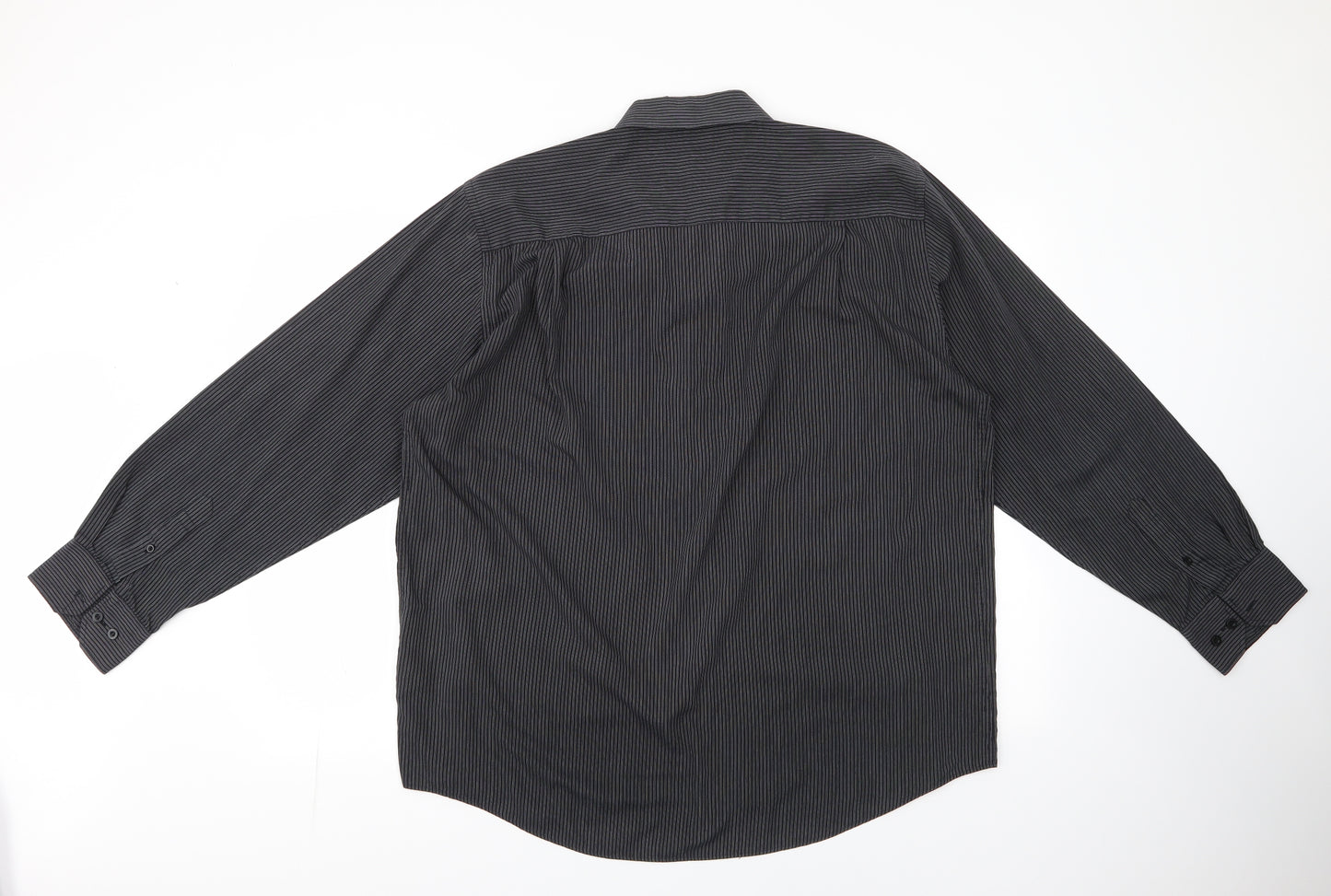 F&F Mens Black Striped Polyester  Dress Shirt Size 17 Collared Button