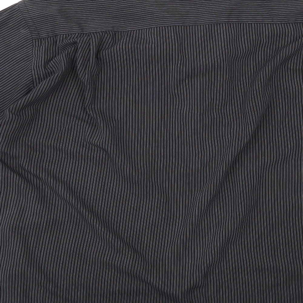F&F Mens Black Striped Polyester  Dress Shirt Size 17 Collared Button