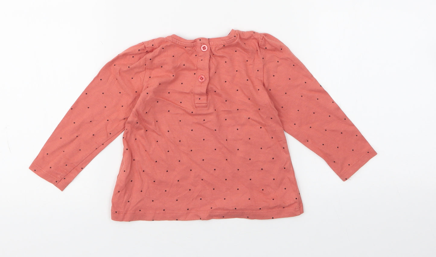 Dunnes  Orange Spotted 100% Cotton Pullover T-Shirt Size 18-24 Months Round Neck Magnetic