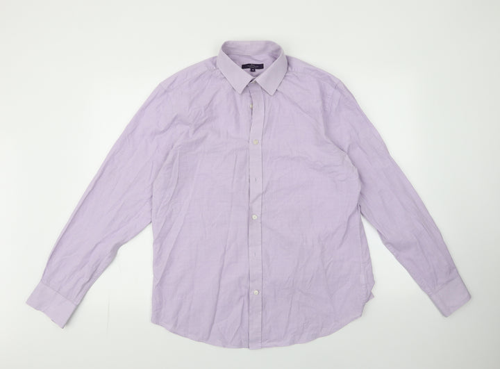 Taylor & Cutter Mens Purple Striped Polyester Dress Shirt Size 16 Collared Button