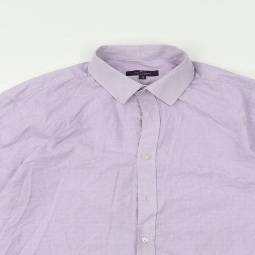 Taylor & Cutter Mens Purple Striped Polyester  Dress Shirt Size 16 Collared Button
