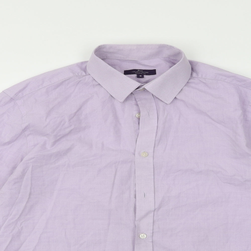 Taylor & Cutter Mens Purple Striped Polyester  Dress Shirt Size 16 Collared Button