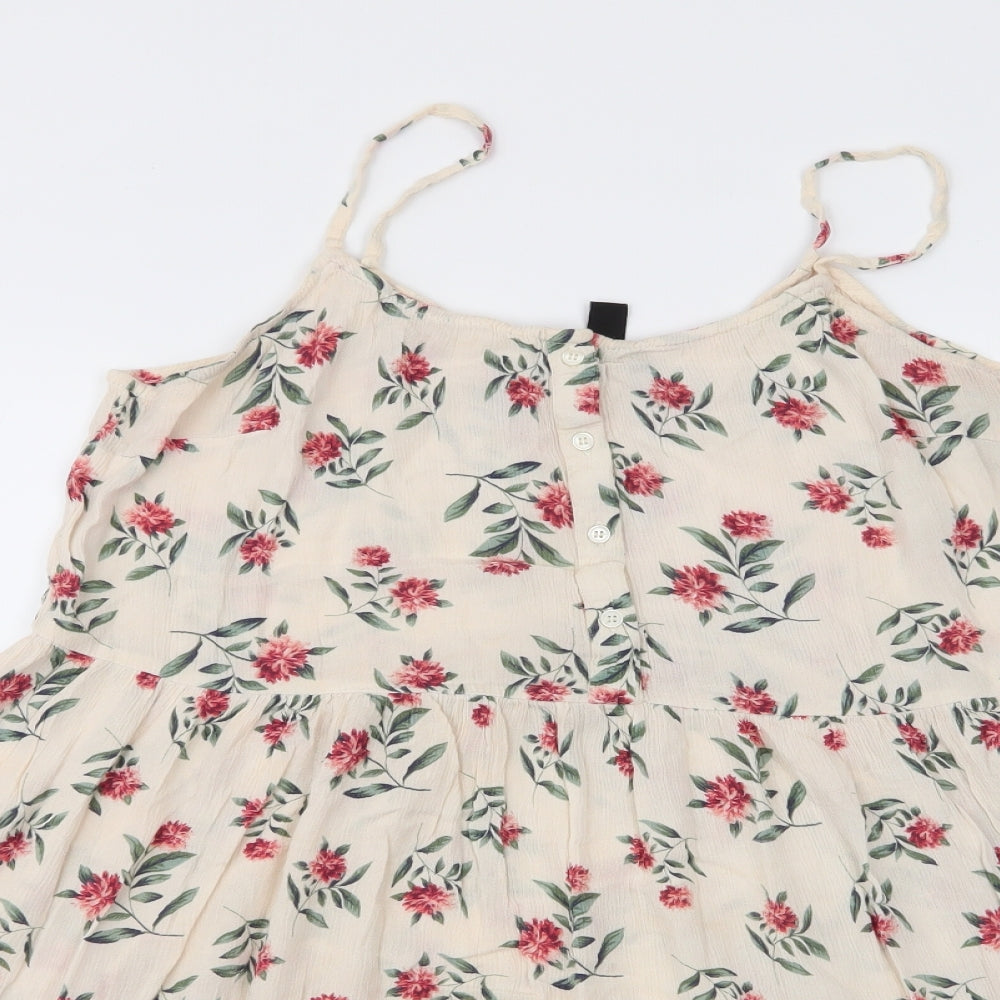 New Look Womens White Floral Viscose   Size 16  Round Neck Button