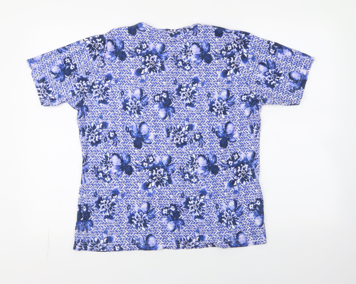 Honor Milburn Womens Purple Floral 100% Cotton Basic T-Shirt Size M Round Neck - Keyhole neck