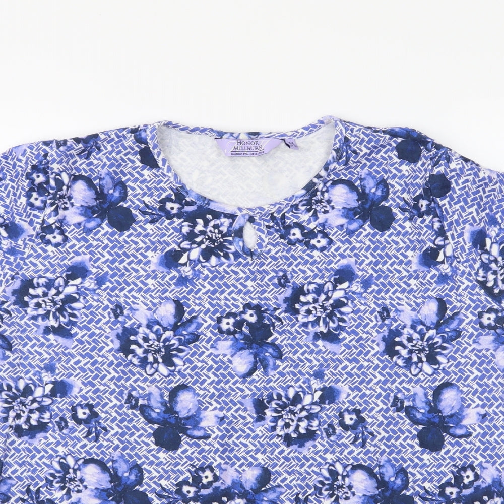 Honor Milburn Womens Purple Floral 100% Cotton Basic T-Shirt Size M Round Neck - Keyhole neck