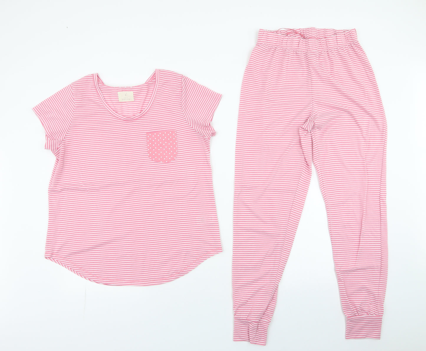 Matalan Womens Pink Striped Polyester  Pyjama Set Size S   - spotted pocket