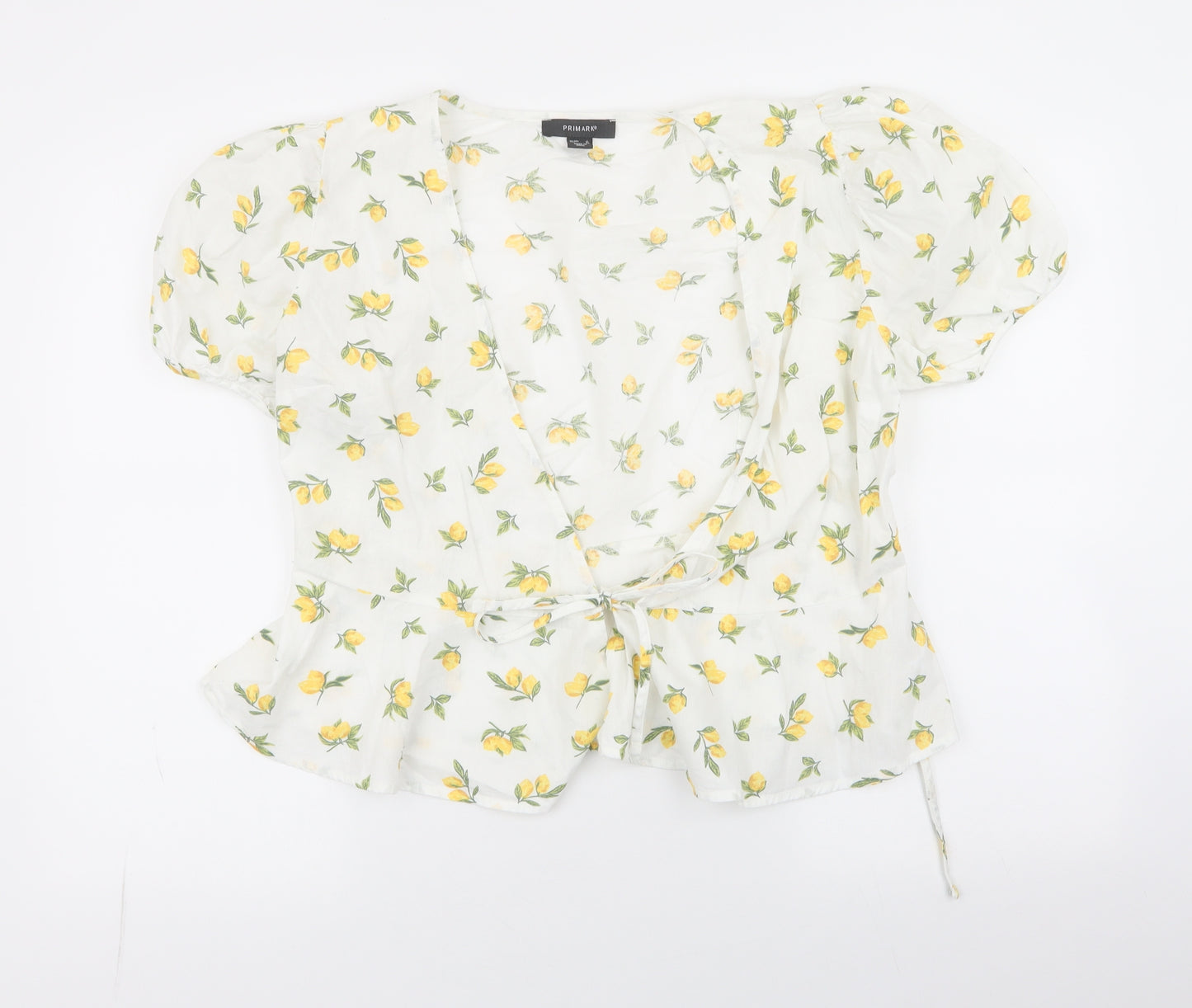 Primark Womens White Floral Cotton  Blouse Size 12  - lemon