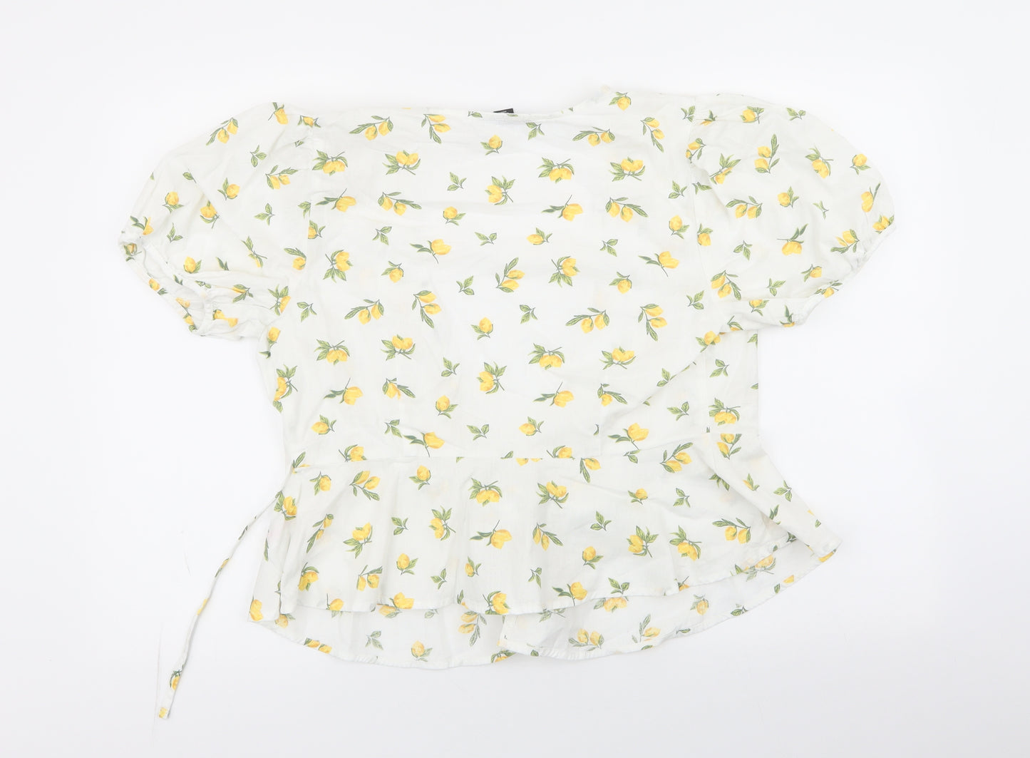 Primark Womens White Floral Cotton  Blouse Size 12  - lemon