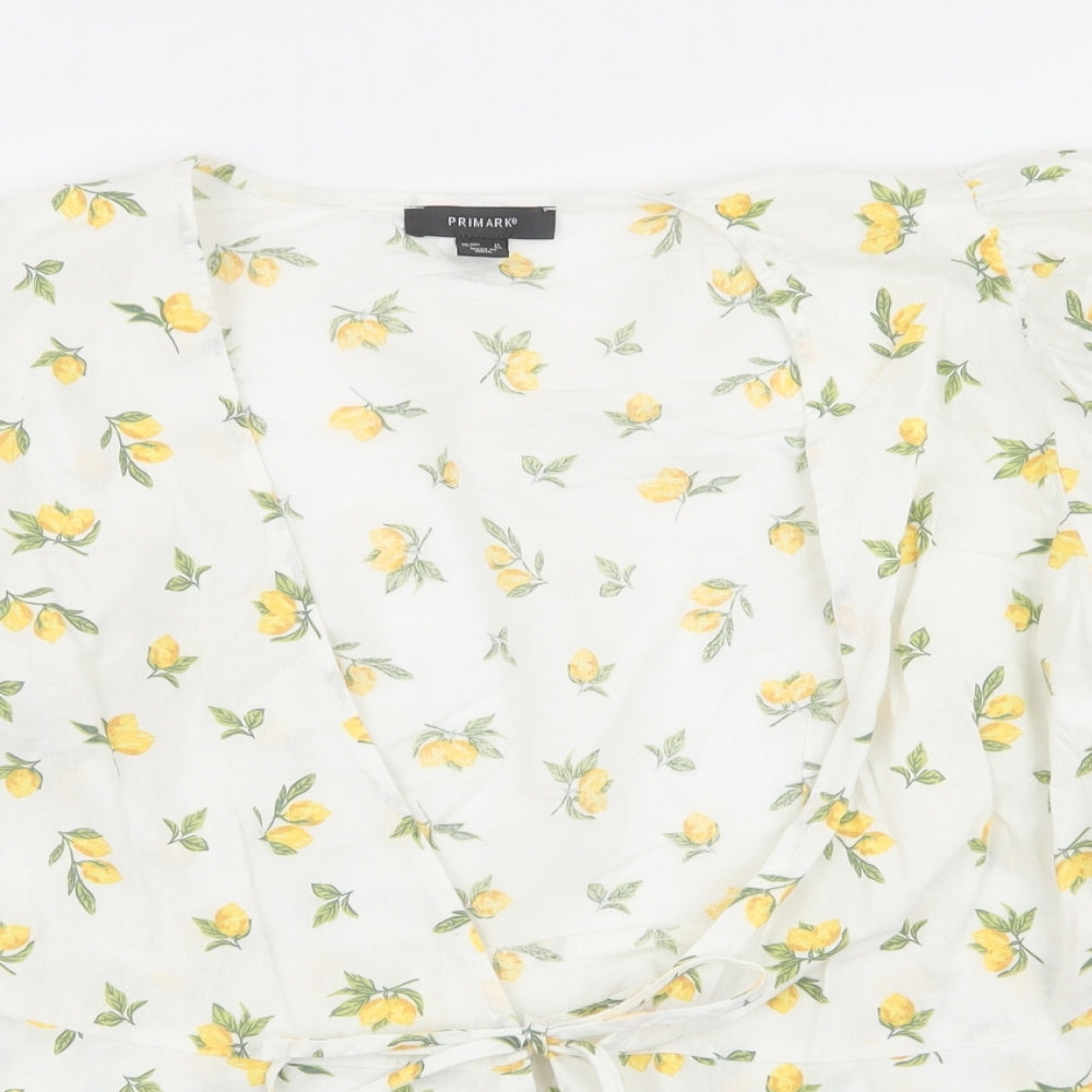 Primark Womens White Floral Cotton  Blouse Size 12  - lemon
