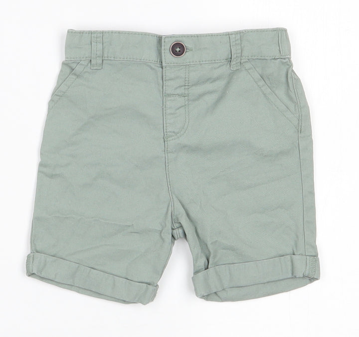 Fred & FLo Boys Green 100% Cotton Cargo Trousers Size 9-12 Months Button