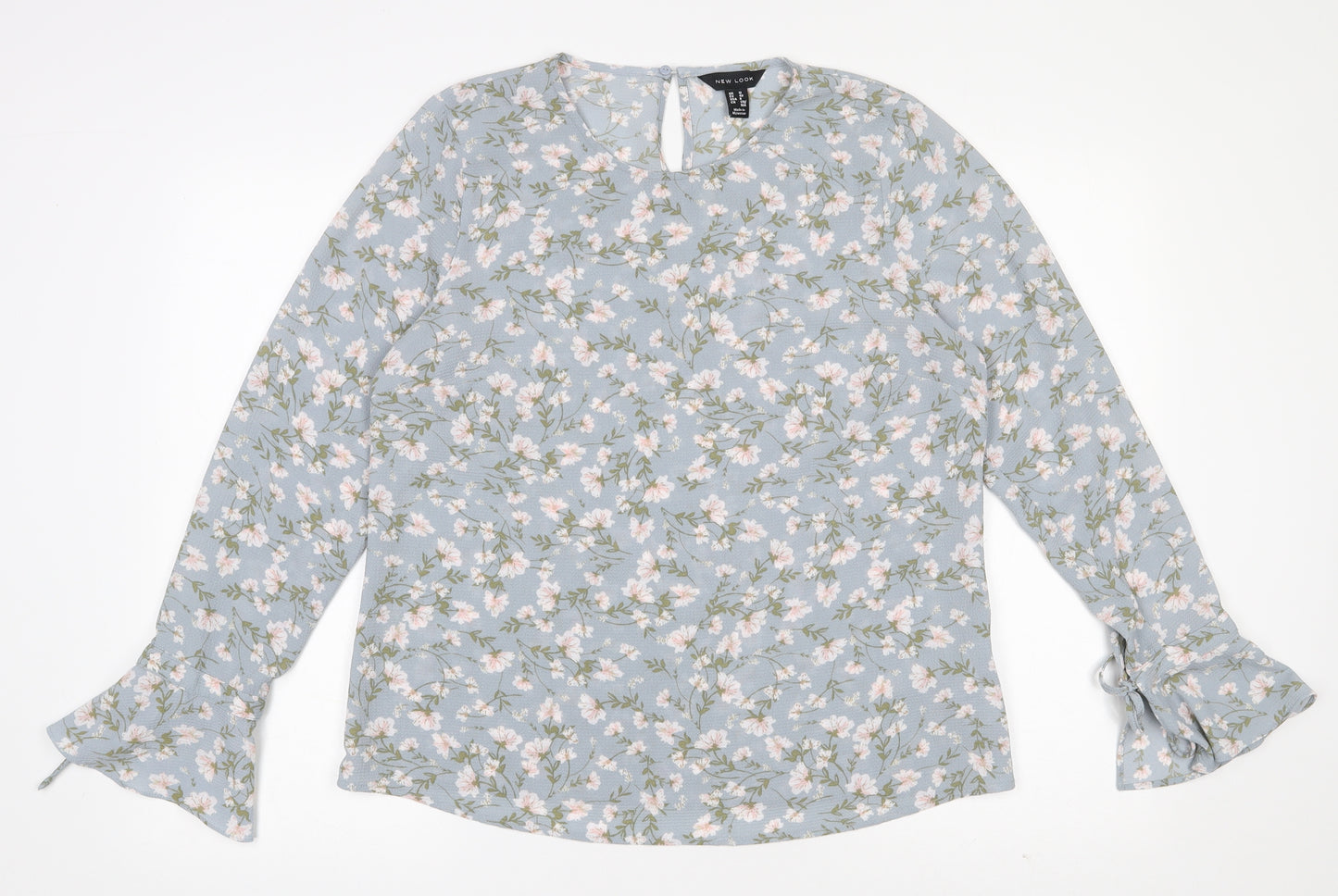 New Look Womens Blue Floral Polyester Basic Blouse Size 12 Round Neck