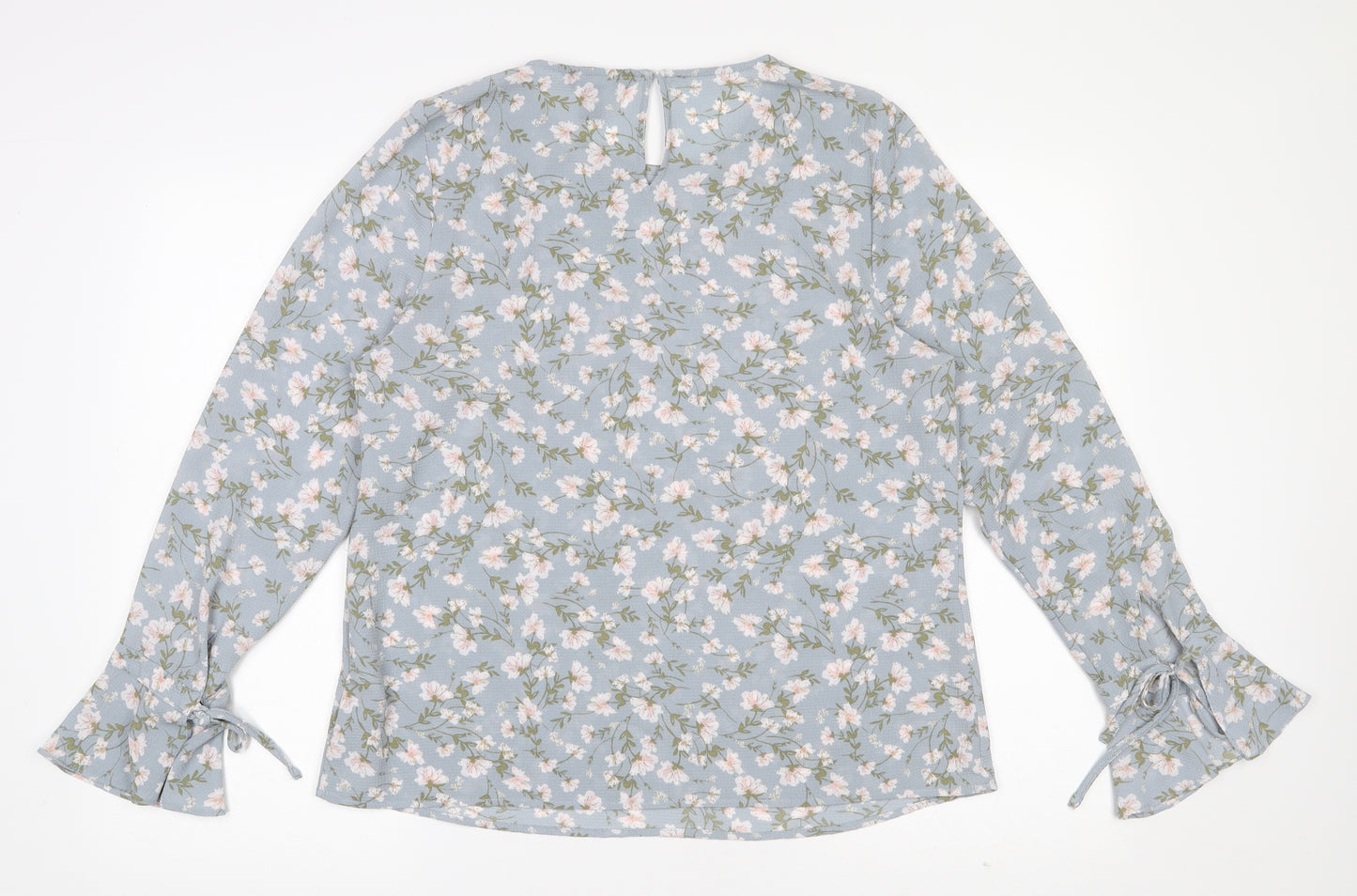 New Look Womens Blue Floral Polyester Basic Blouse Size 12 Round Neck