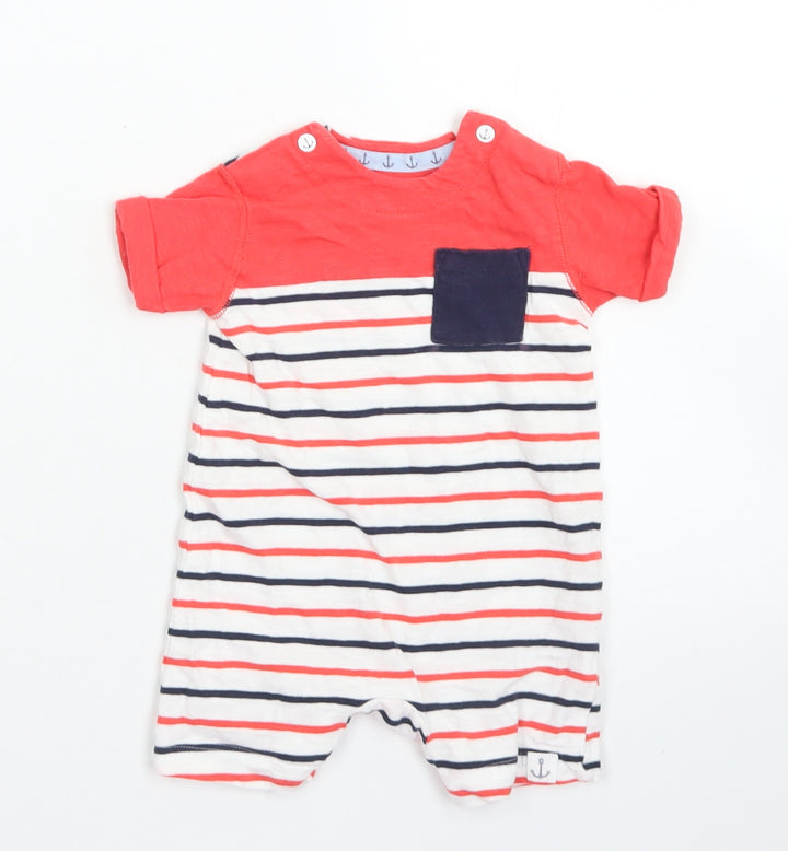 Mothercare Boys Red Striped Cotton Romper One-Piece Size 0-3 Months Snap - Chest Pocket