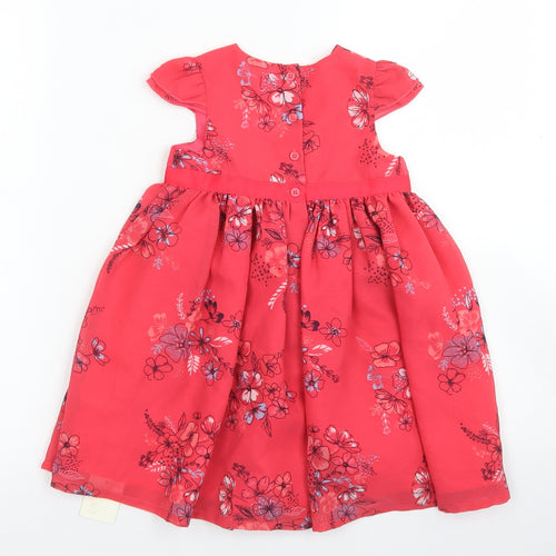 George Girls Pink Floral Polyester Fit & Flare  Size 18-24 Months  Crew Neck Button - Occasionwear