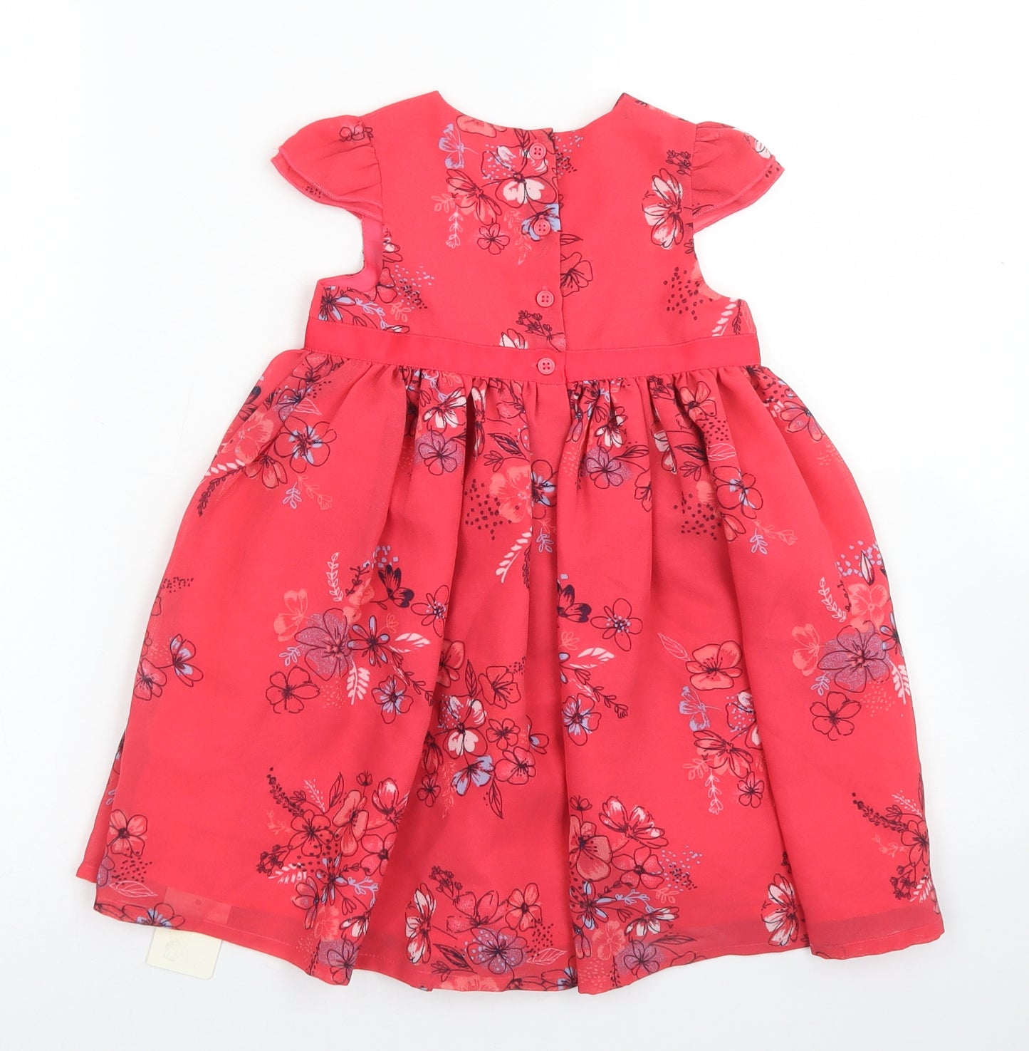 George Girls Pink Floral Polyester Fit & Flare  Size 18-24 Months  Crew Neck Button - Occasionwear