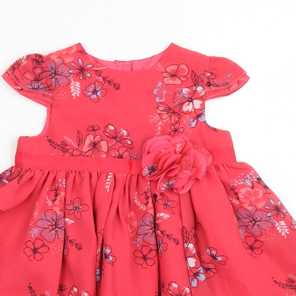 George Girls Pink Floral Polyester Fit & Flare  Size 18-24 Months  Crew Neck Button - Occasionwear