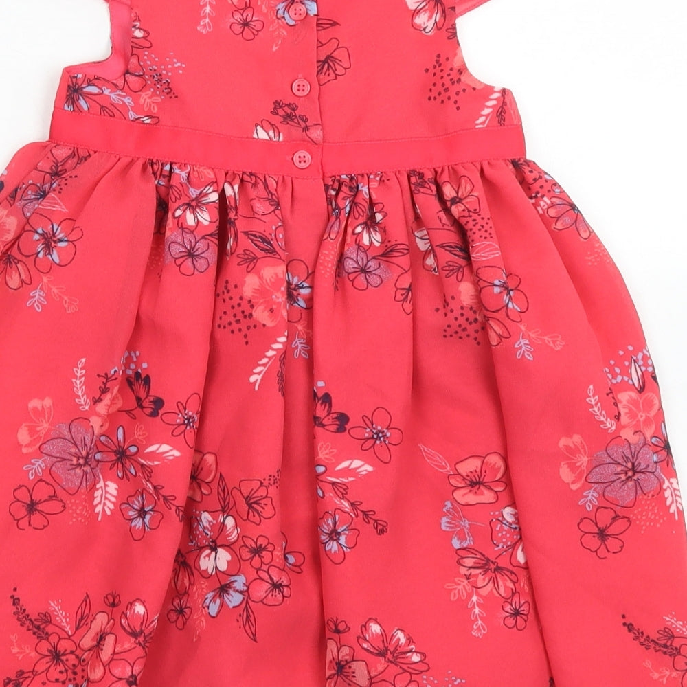 George Girls Pink Floral Polyester Fit & Flare  Size 18-24 Months  Crew Neck Button - Occasionwear