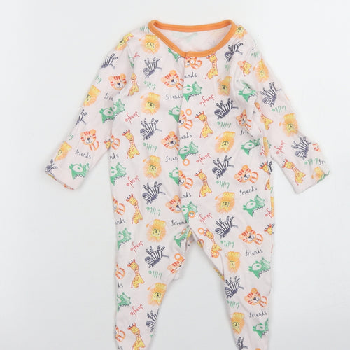 George Boys White Spotted Cotton Babygrow One-Piece Size 0-3 Months  Snap - Zoo Print